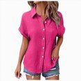 thumbnail image 1 of ORT Womens Short Sleeve Button up Dress Shirt Textured Collared Summer Work Blouse(Hot Pink,M), 1 of 8