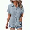 thumbnail image 1 of ORT Womens Short Sleeve Button up Dress Shirt Textured Collared Summer Work Blouse(Light Blue-01,S), 1 of 8