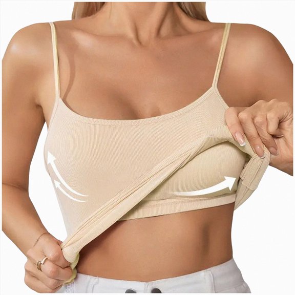 ORT Womens Summer Tank Tops with Built in Bra Camisole Tops Casual Sleeveless Slim Fit(Z06-Beige,XL)