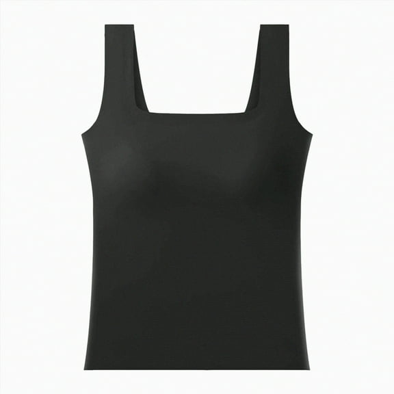 ORT Womens Tank Tops with Built in Bra Camis Scoop Neck Sleeveless Crop Top Comfy Summer Homerwear(Z03-Black,S)