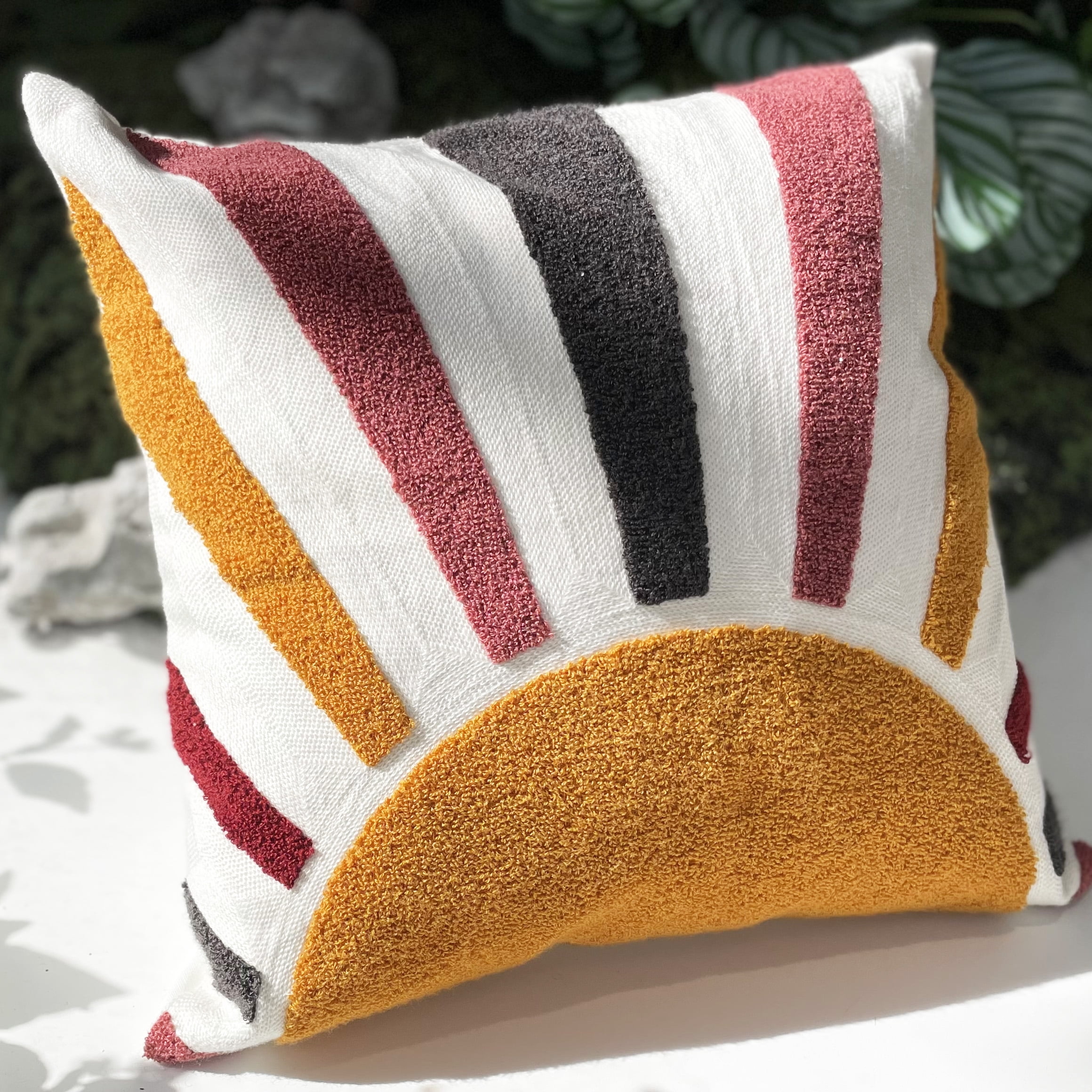 Picture of ORTIGIA Boho Textured Throw Pillow Covers 18x18 Modern Absract Sun ...