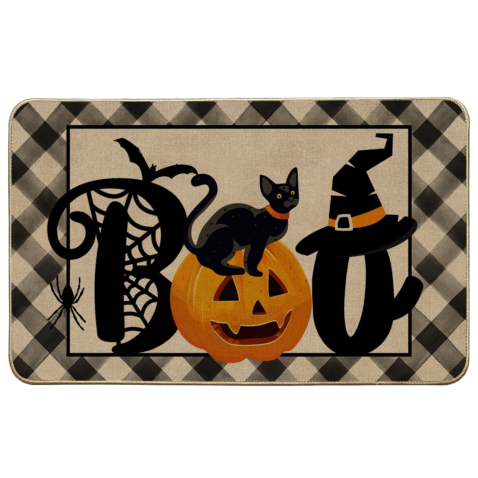 Boo Outline Rug ORTIGIA Halloween Boo Doormat Indoor Outdoor Rug, Autumn Black Cat ...