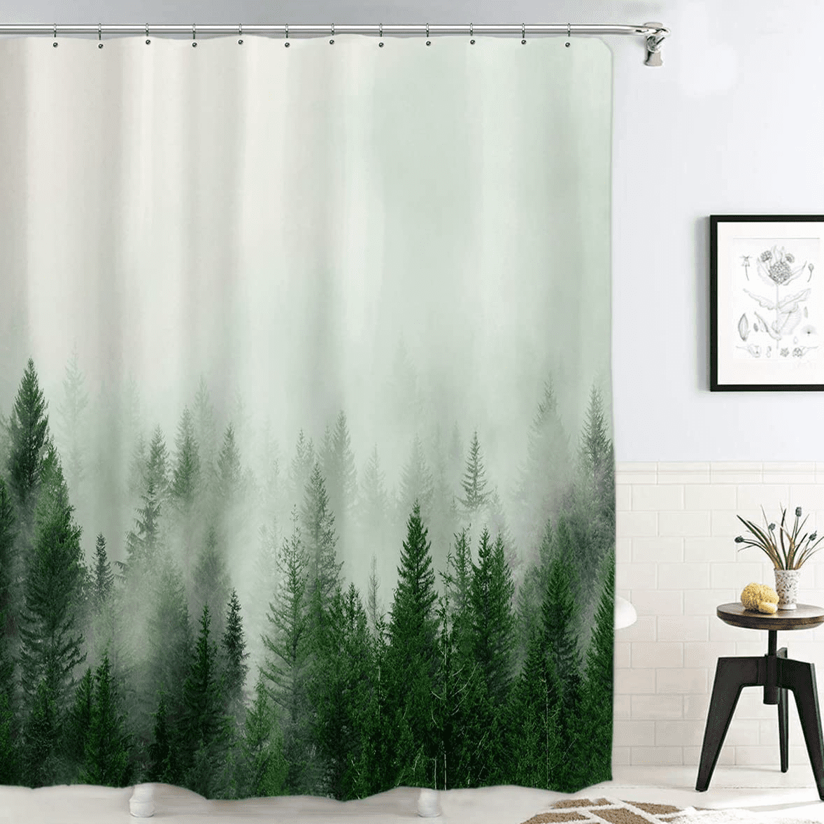 ORTIGIA Misty Forest Wilderness Shower Curtain, Woodland Pine Tree ...