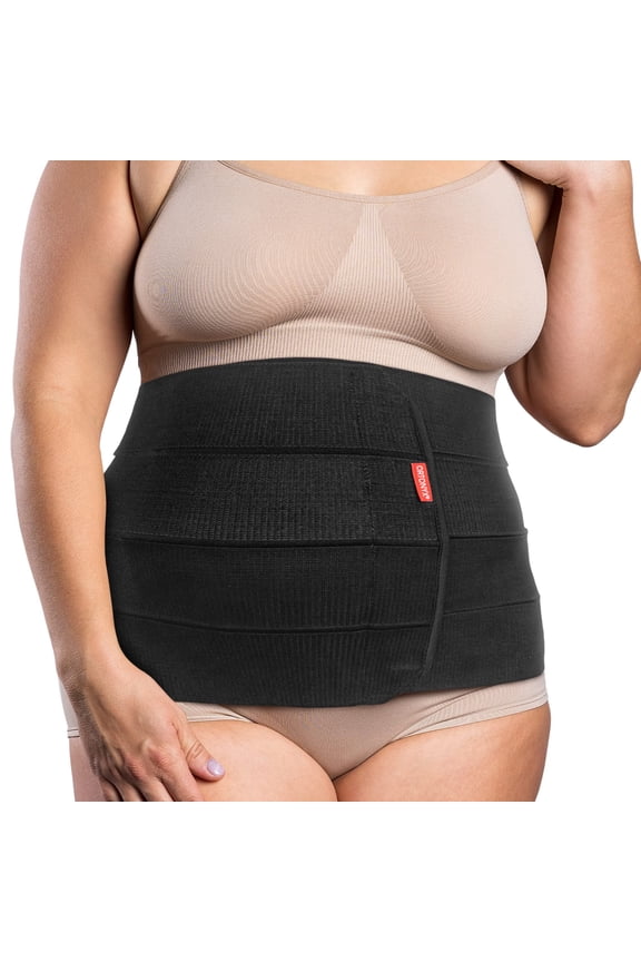 12" Wide Abdominal Binder for Men and Women/Postpartum Postoperative Postsurgery Belly Compression Wrap / 524012 Black XL Plus Size