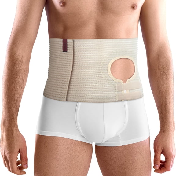 ORTONYX Abdominal Ostomy Belt for Men and Women, Post-Operative Care After Colostomy ileostomy Surgery, Adjastable Stoma Bag Hole/Beige L-XXL