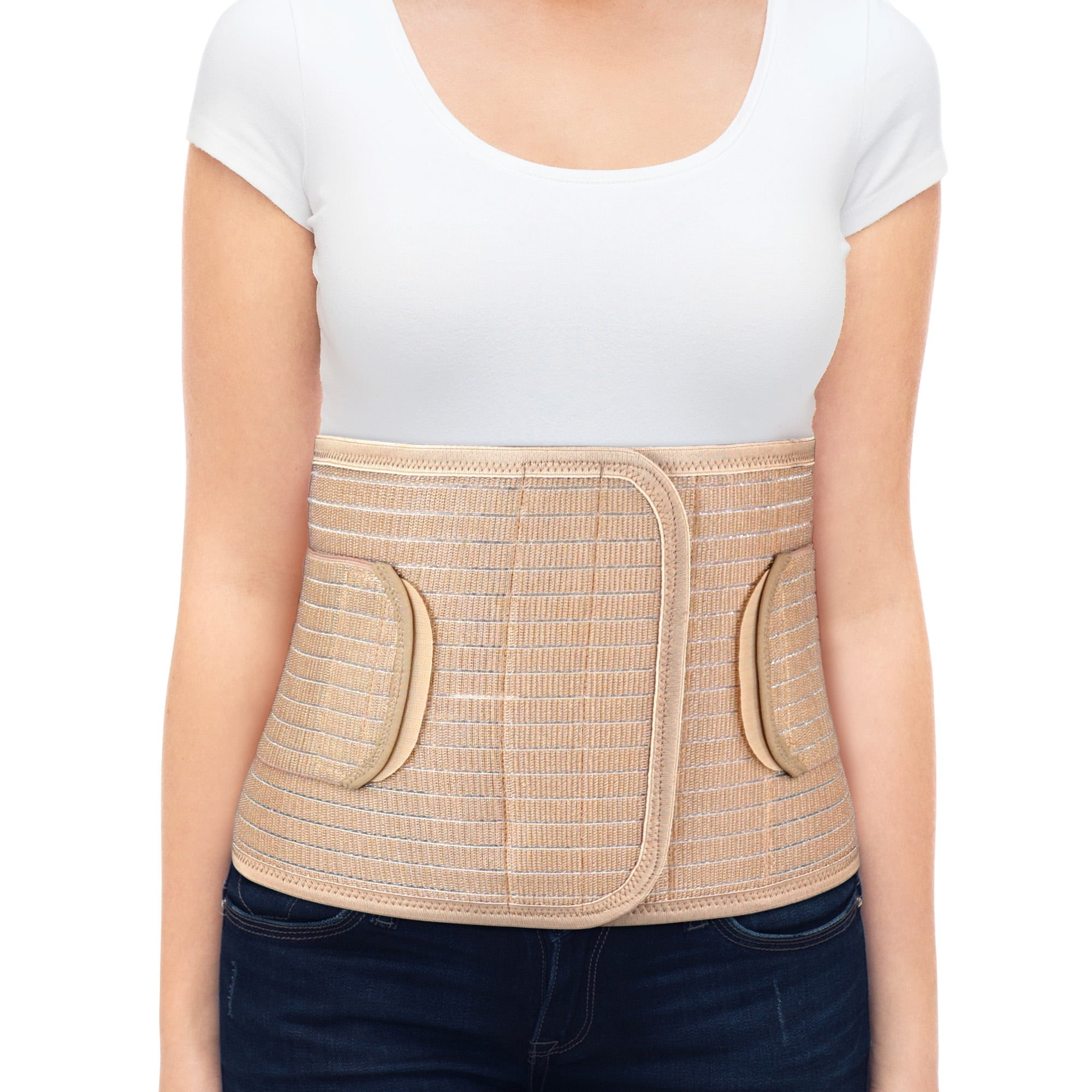 ORTONYX Abdominal Binder for Postpartum, C-Section, and Hernia Support - Belly Band for Women and Men - Adjustable Velcro, Breathable Fabric, Lower Back Support - Beige L/XL
