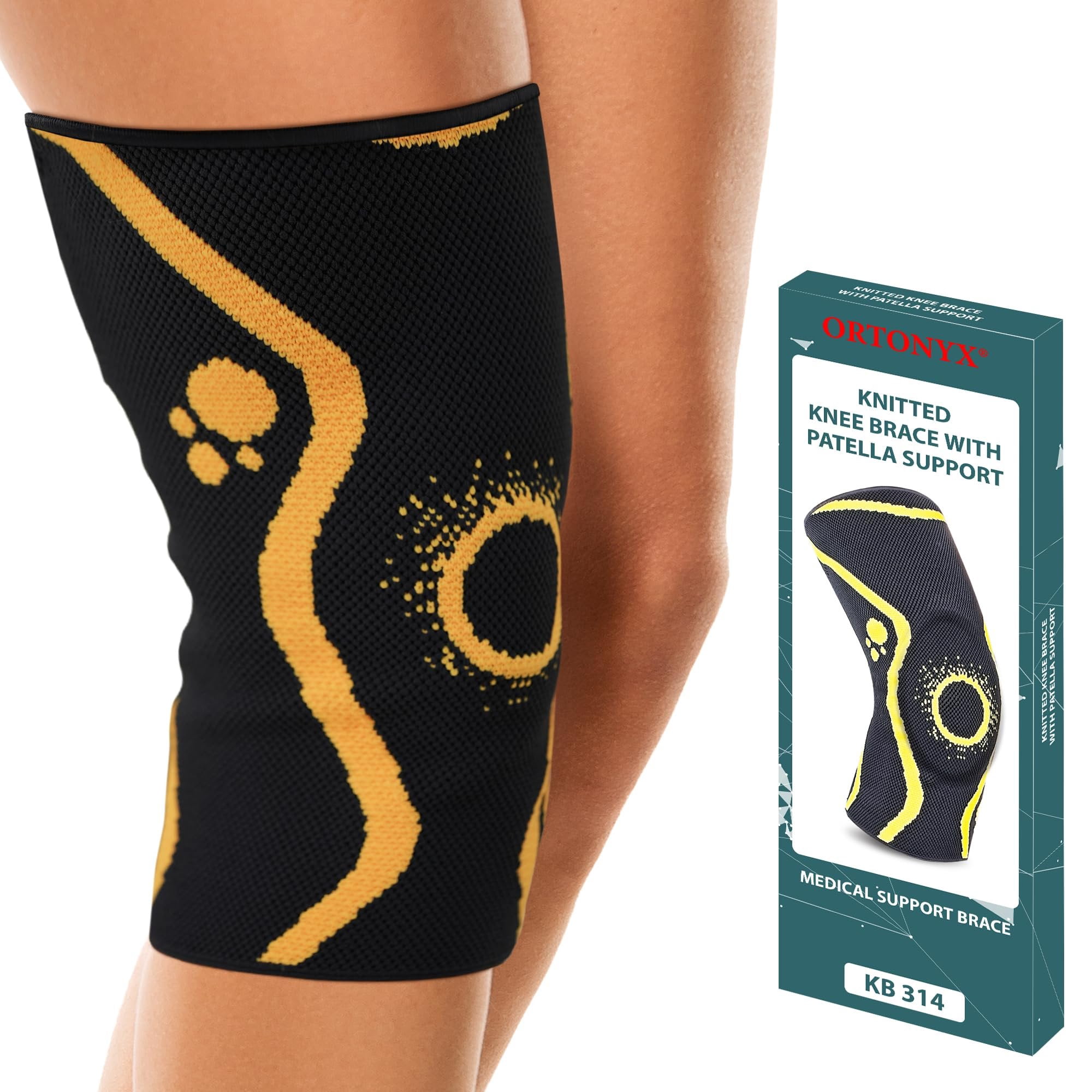 ORTONYX Knee Brace with Patella Ring, 3D Knitted Knee Sleeve for Pain Relief, Patella Support, Recovery from Injuries, Meniscus Tear Arthritis ACL PCL Men & Women/S