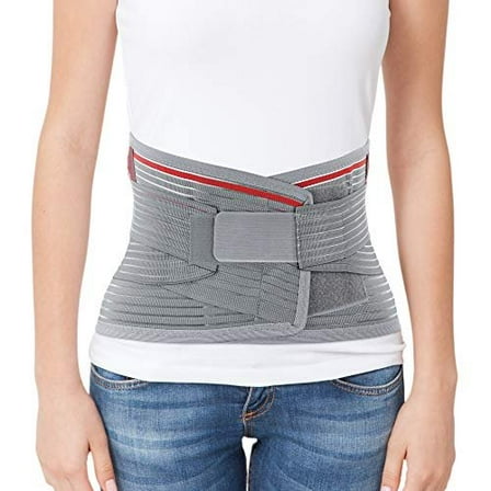 ORTONYX Lumbar Support Belt Lumbosacral Back Brace  Ergonomic Design and Breathable Material - lower back pain relief warmer stretcher - XS/M Waist 26"-32.2" Gray/Red