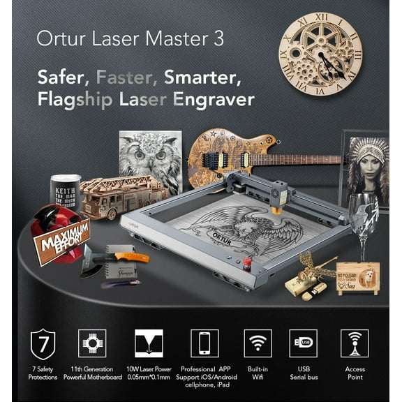 ORTUR Laser Engraver, Laser Master 2 S2 LU2-10A, Laser Engraving Cutting Machine, 10W Output Power Laser Cutter for DIY Metal, Wood (390x410mm)