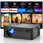 [Built-in Apps] Projector with WiFi and Bluetooth,3000 Brightness, 4K movie projectors with AI Auto Focus, Portable Smart projector Black