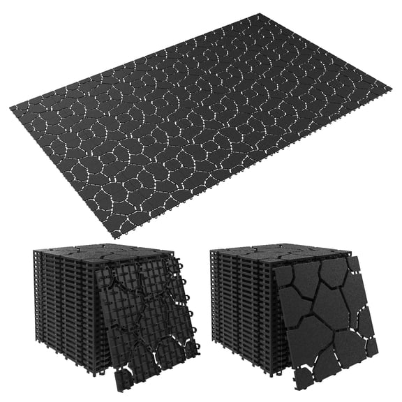 ORVELDIN 44 Pack Interlocking Deck Tiles, Plastic Snap Together Patio Flooring Tiles, 12"x12" Waterproof Outdoor Deck Tiles for Balcony, Garden, Porch, Walkway, Dark Gray (Stone)