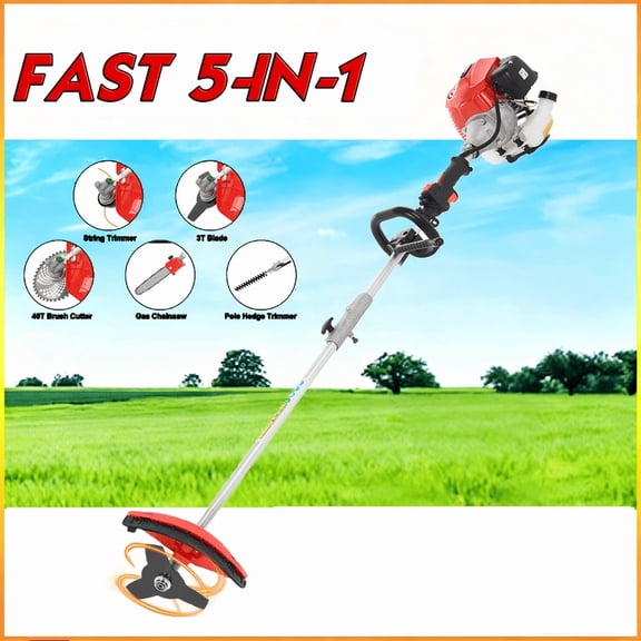 ORVELDIN 5 in 1 Gas Weed Eater - 52CC 2 Stroke Gas Weed Wacker Combo - Commercial Grade Hedge Trimming, String Trimmer, Brush Cutter, Edger, Pole Saw Pruner with Extension Pole with EPA Certification
