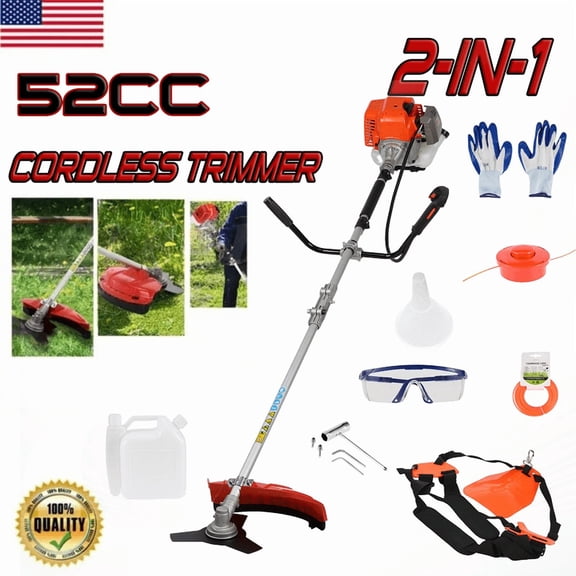 ORVELDIN 52CC 2-Cycle Gas Weed Eater, 2 in 1 Multi-Functional Grass Trimmer, 2.2KW/8500RPM Gas Powered Weed Wacker, Lightweight Brush Cutter, Gas Powered Weed Eater for Yard, Graden, Grass Bush