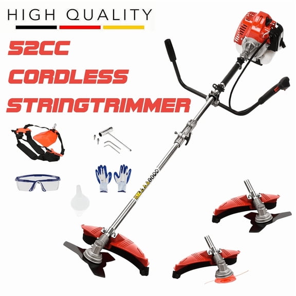 ORVELDIN 52CC Gas Weed Wacker, 2-in-1 String Trimmer & Brush Cutter | 2-Cycle Engine, U-Handle with Shoulder Harness, Metal Blade & Trimmer Head for Thick Grass, Brush and Yard Maintenance