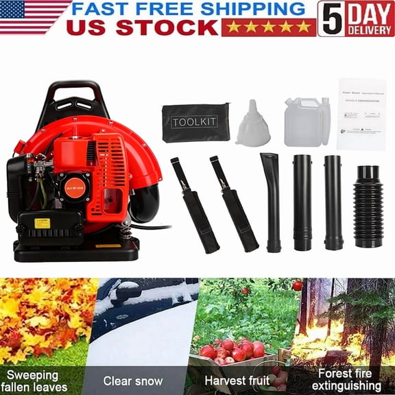 ORVELDIN 63CC Backpack Gas Powered Leaf Blower - 2 Cycle High Strength Snow, Grass Lawn Backpack Grass Blower - Ergonomic Design, Quick Start for Home & Pro Use