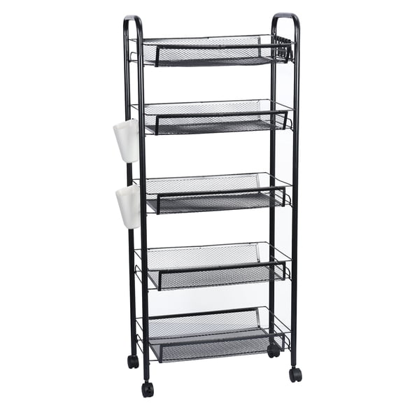 ORVELDIN Fruit Vegetable Storage Basket, 5 Tier Stackable Metal Mesh Storage Basket with 360 Degree Wheels, Fruit Vegetable Produce Basket Storage Organizer for Kitchen, Pantry, Bathroom