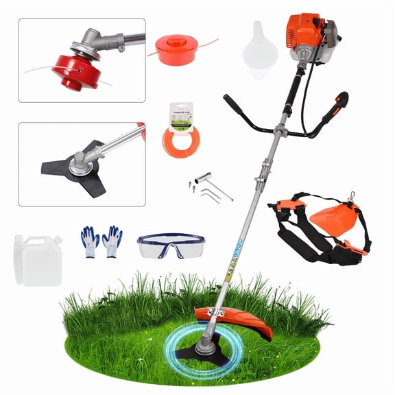 ORVELDIN Gas String Trimmer | 2 in 1 Cordless String Trimmer | 52cc 2 Cycle Weed Wacker Gas Powered | Weed Eater| Gas Weed Eater | Grass Trimmer | 10'' Brush Cutter & Shoulder Strap Included