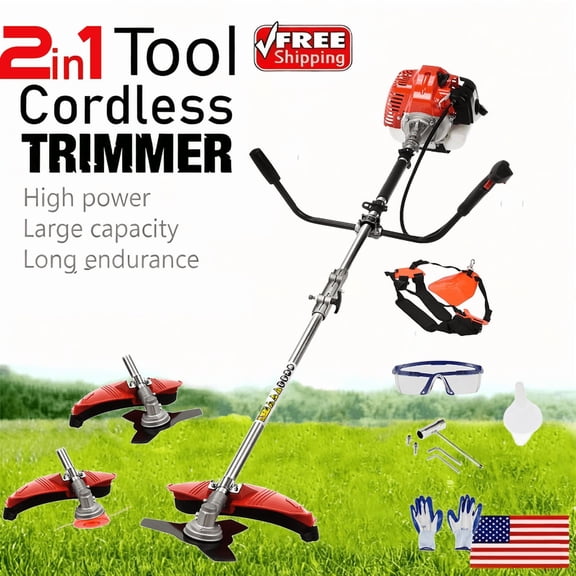 ORVELDIN Gas Weed Wacker 52cc 2-Cycle Oil 2 in 1 Multifunctional Weed Eater, Gas Powered Cordless Trimmer Hedge Pruner Brush Cutter 10 Inch 8500Rpm for Shrubs and Weeds