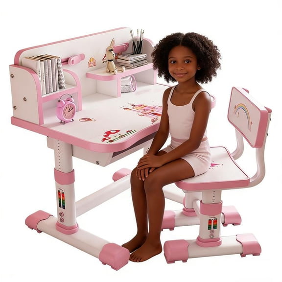 ORVELDIN Kids Functional Desk and Chair Set,Study Desk for Children with Chair, Adjustable Height Children Study Table,Study Desk for Children,Kids Desk and Chair Set for Boys Girls