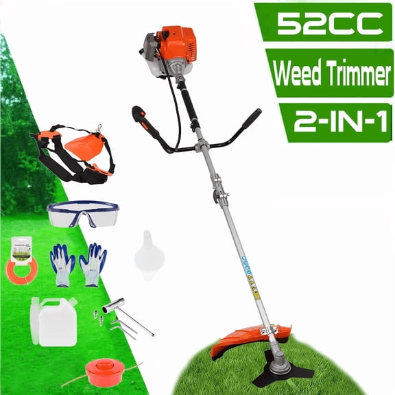ORVELDIN String Trimmer, 52cc Weed Wacker Gas Powered,2-in-1 Cordless Gas Lawn Mower,13.7inch,2 Stroke Brush Cutter Plastic Handle Shoulder Strap,Gas Straight Shaft String 1.2L Gas Capacity