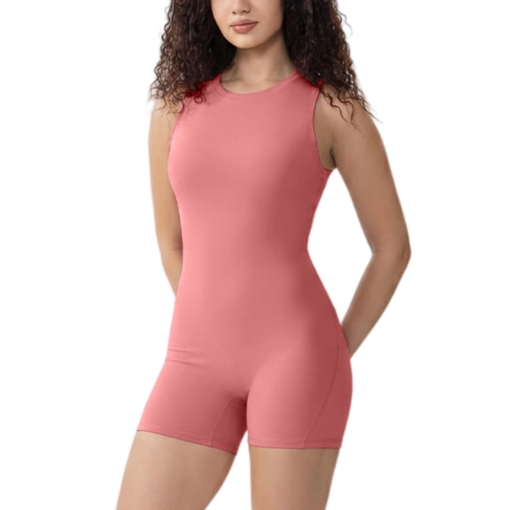 ORVELLUNE Women's Padded Open Back Workout Romper, Sleeveless Yoga Short Jumpsuit