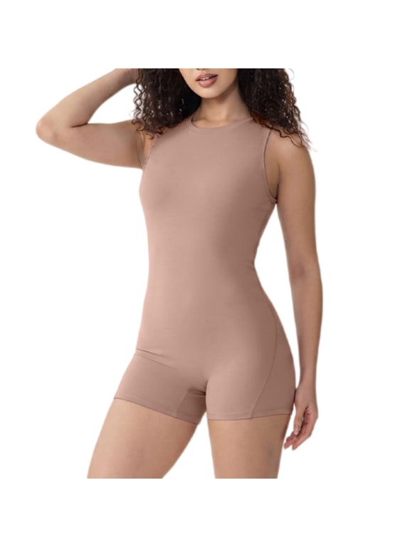 ORVELLUNE Women's Padded Open Back Workout Romper, Sleeveless Yoga Short Jumpsuit