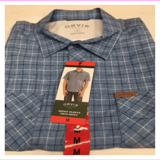 ORVIS Men's Perfect Fit Light Weight Tech Shirt M Blue Check