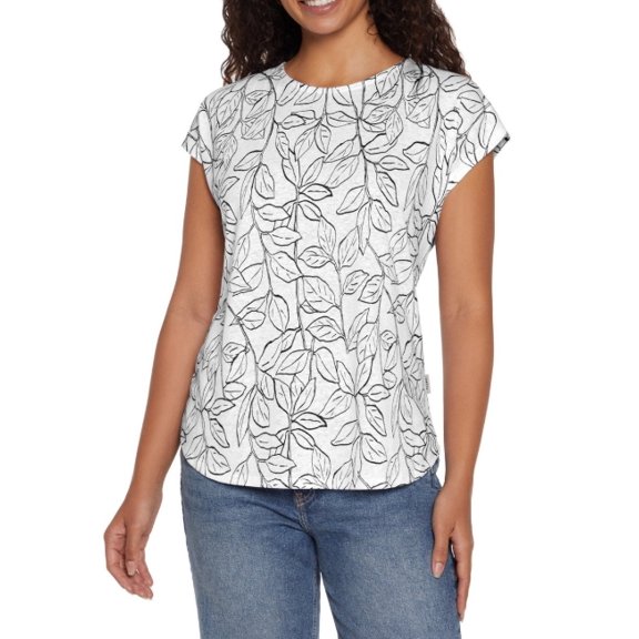 ORVIS'-WOMENS LINEN BLEND SHORT SLEEVE TOP- SIZE MEDIUM-COLOR WHITE