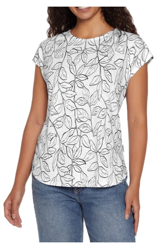 ORVIS'-WOMENS LINEN BLEND SHORT SLEEVE TOP- SIZE MEDIUM-COLOR WHITE