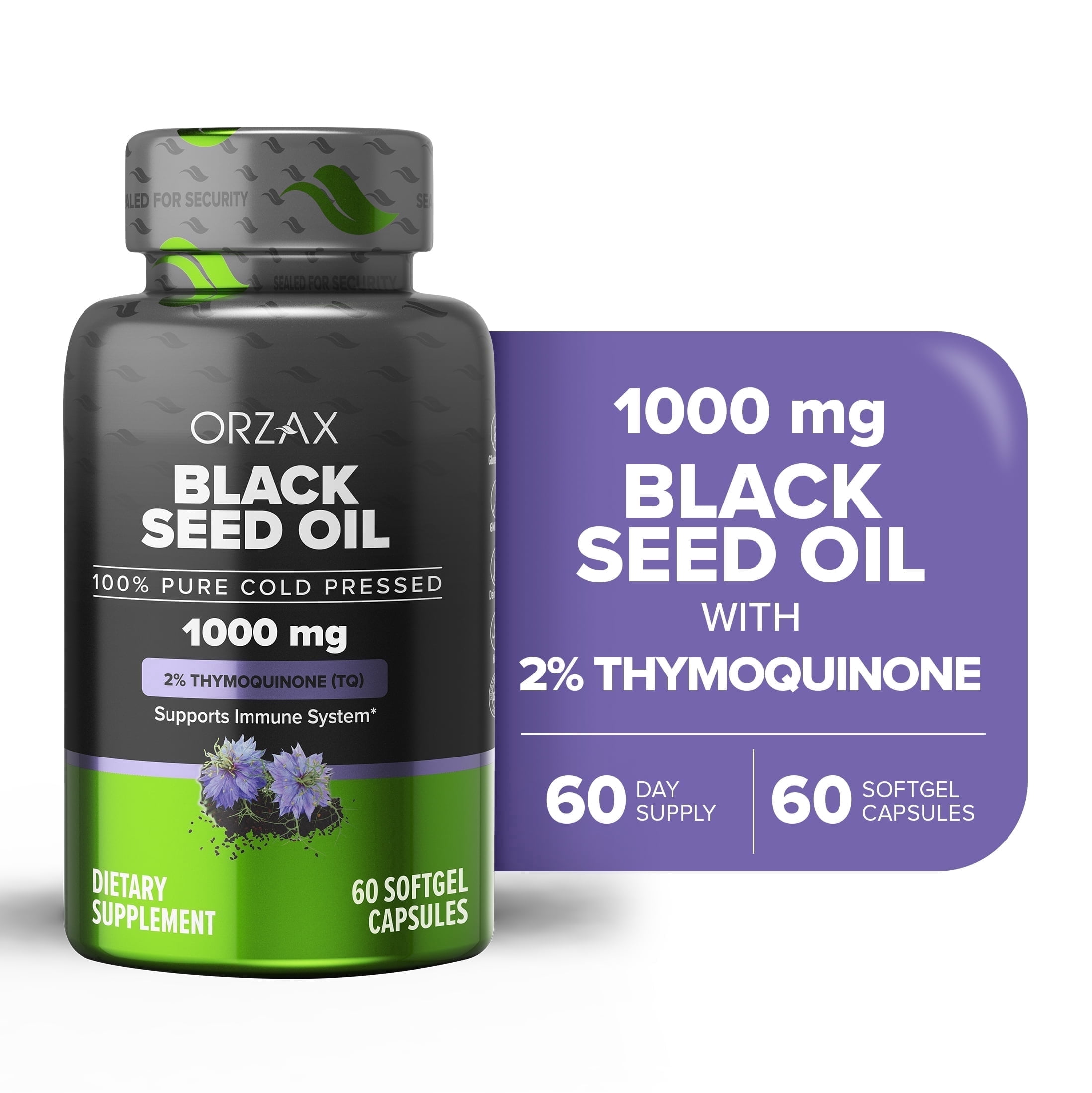 ORZAX Organic Black Seed Oil 1000mg Capsules, Natural Supplements