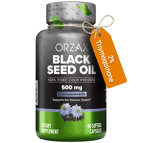 ORZAX Black Seed Oil Cold Pressed 100% Pure | Non-GMO - Rich in Omega 3 6 9 & Thymoquinone | Black Cumin Nigella Sativa Oil for Immune Support, Hair, Skin, Face (500 mg - 90 Softgel Capsules)