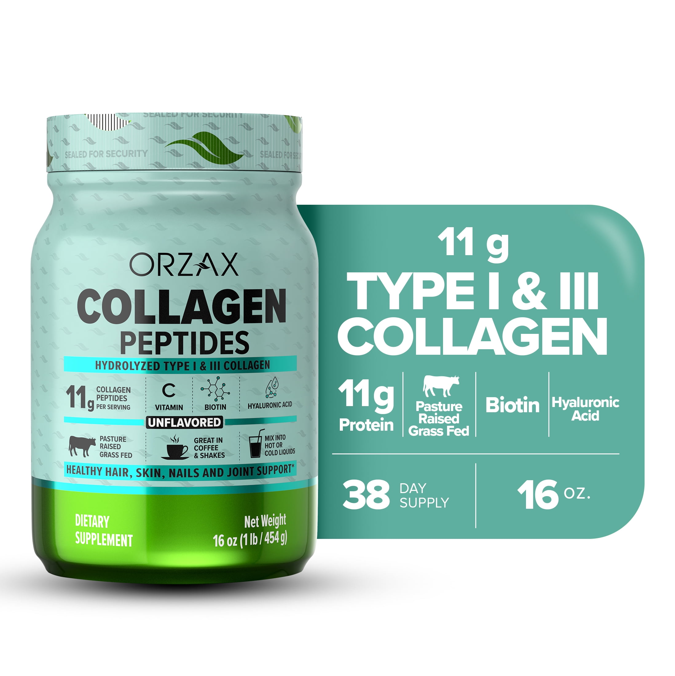 ORZAX Collagen Peptides Powder Unflavored Hair, Skin and Nails
