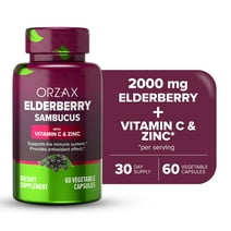 ORZAX Elderberry Capsules - Immune Support Supplement With Elderberry Vitamin C And Zinc - Antioxidants Supplement For Woman And Man (60 Vegetable Capsules)