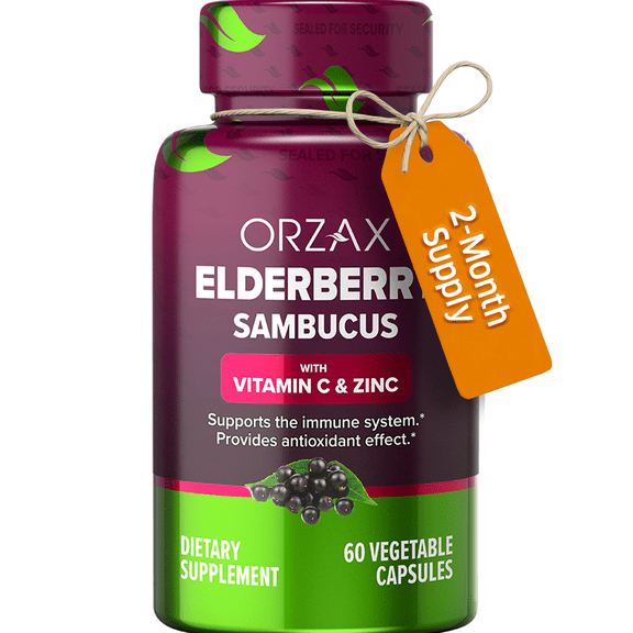 ORZAX Elderberry Capsules - Vegan, Immune Support, Antioxidants - 60 Capsules