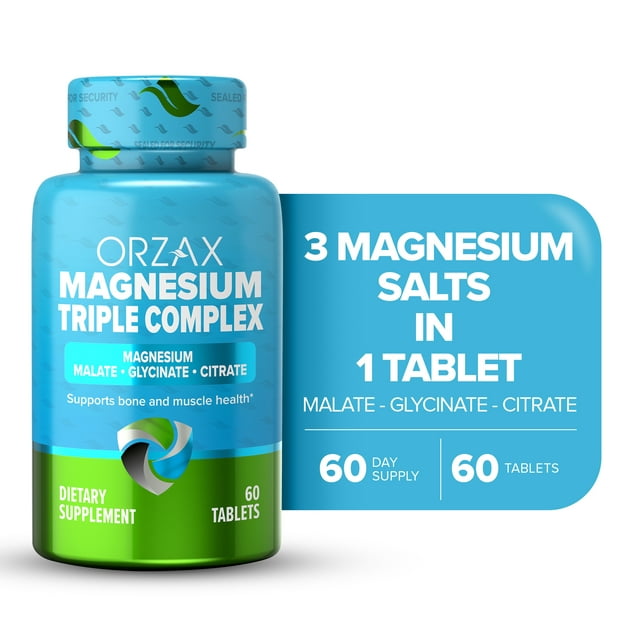 ORZAX Magnesium Complex, High Absorption, 200 mg Triple Mag Glycinate, Malate & Citrate, Gluten