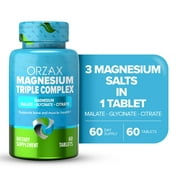 ORZAX Magnesium Complex, High Absorption, 200 mg Triple Mag Glycinate, Malate & Citrate, Gluten & Dairy Free, 60 Tablets