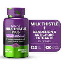 ORZAX Milk Thistle - Herbal Supplement with 80% Silymarin Supplement, Dandelion, Artichoke Extract - Supports Liver Health and Antioxidant Defense - 120 Vegetable Capsules