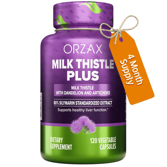 ORZAX Milk Thistle Supplement with 80% Silymarin, Vegan, Supports Liver Health, Antioxidant Defense, 120 Capsules