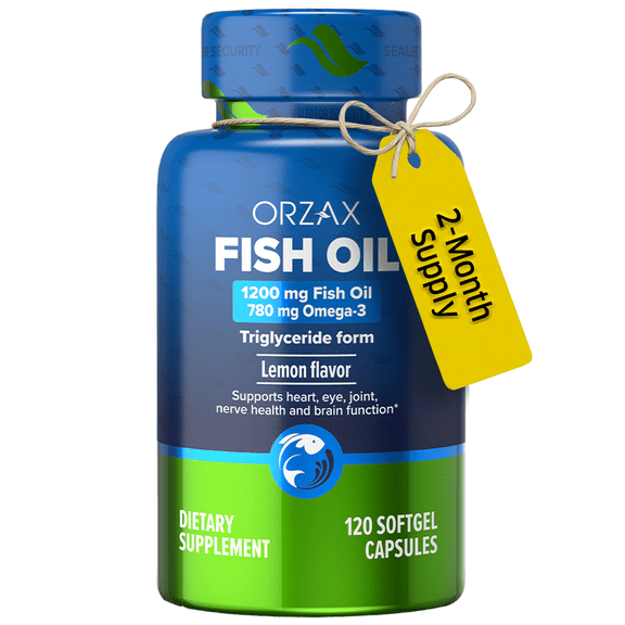 ORZAX Omega 3 Fish Oil - EPA DHA Omega 3 Supplement - Heart, Eye, Joint, And Nerve & Brain Supplement - Lemon - 120 Softgels Capsules