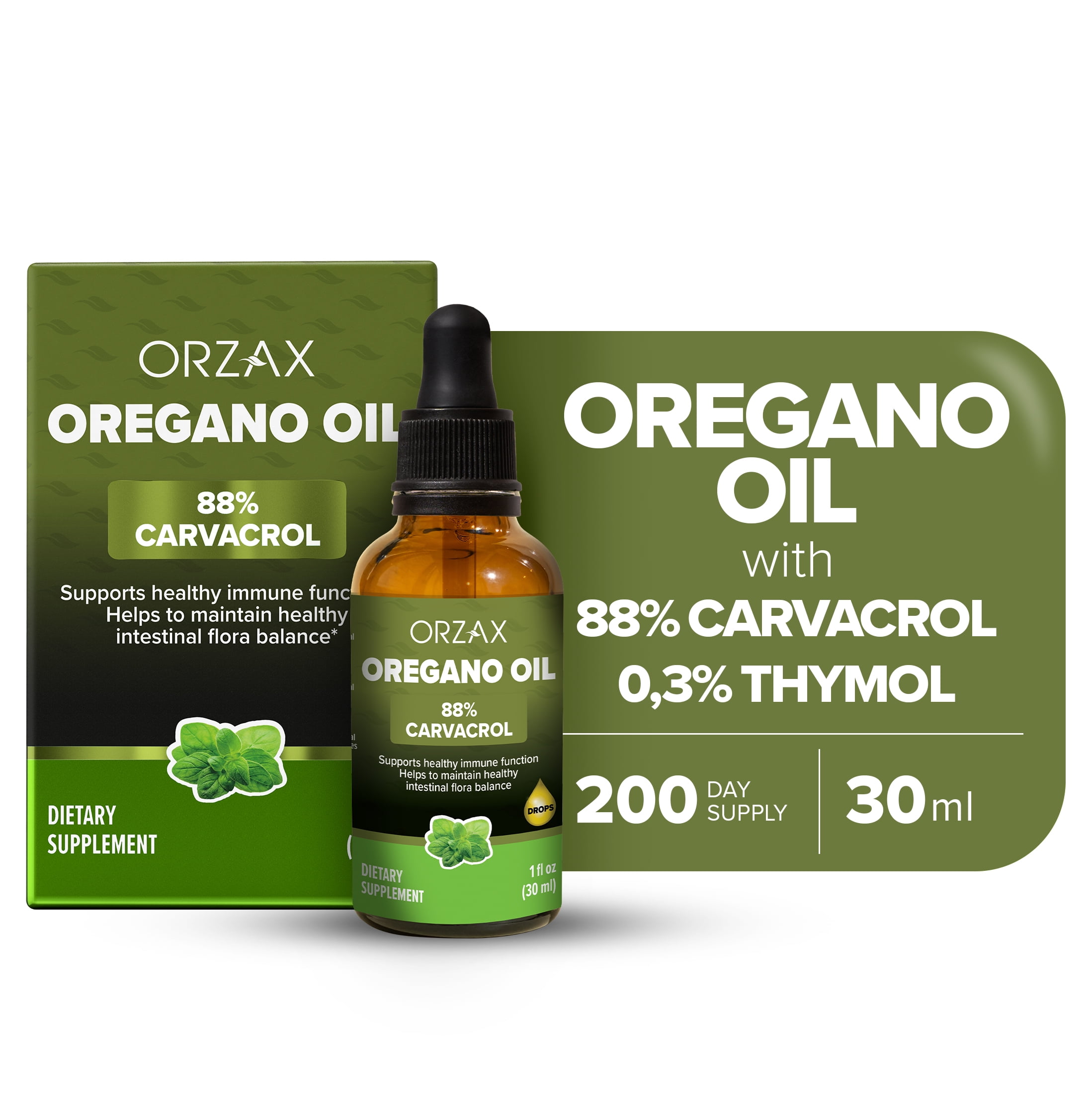 ORZAX Oregano Oil Drops with Olive Oil - 88% Carvacrol, Immune