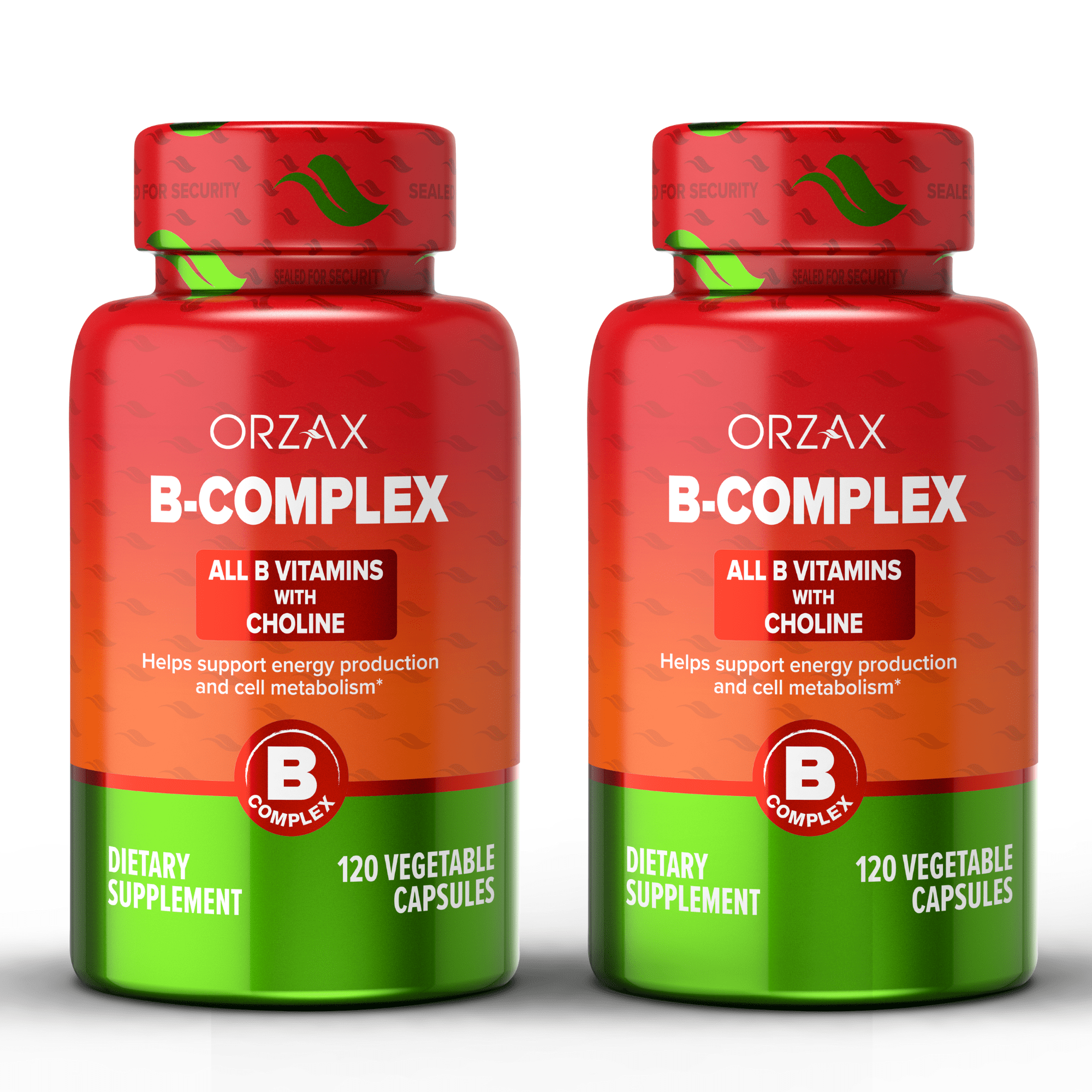 ORZAX Vitamin B Complex with Pack of 2 Supplements for Women & Men with Choline, Inositol