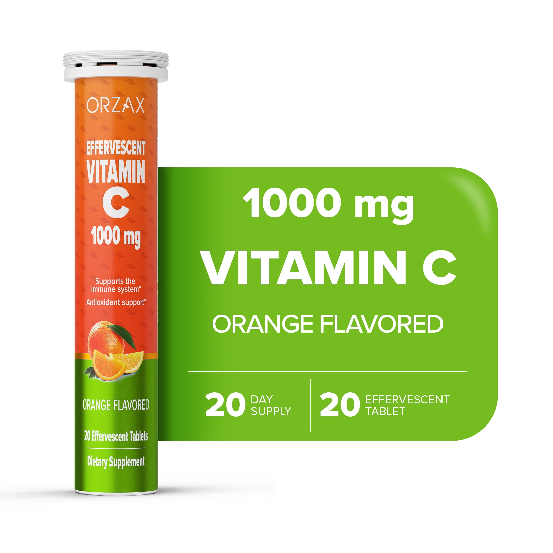 ORZAX Vitamin C 1000mg, Effervescent Tablets, Orange Flavor