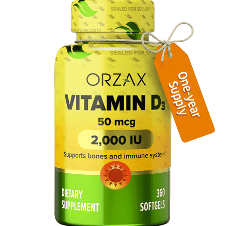 ORZAX Vitamin D3 Softgels, 2000 IU, 360 Count (Pack of 1)