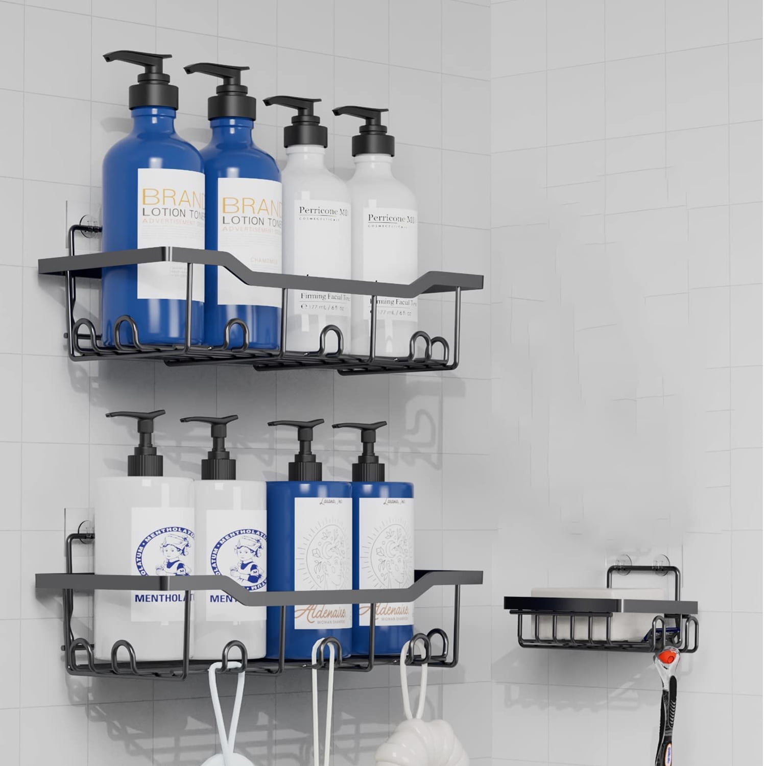 ORnix 3 Pack Shower Caddy Shower Shelf With Soap Holder Storage Rack No