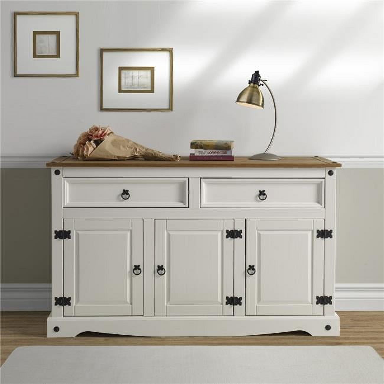 Corona Snow Rustic Pine Buffet Sideboard with Honey Pine Top