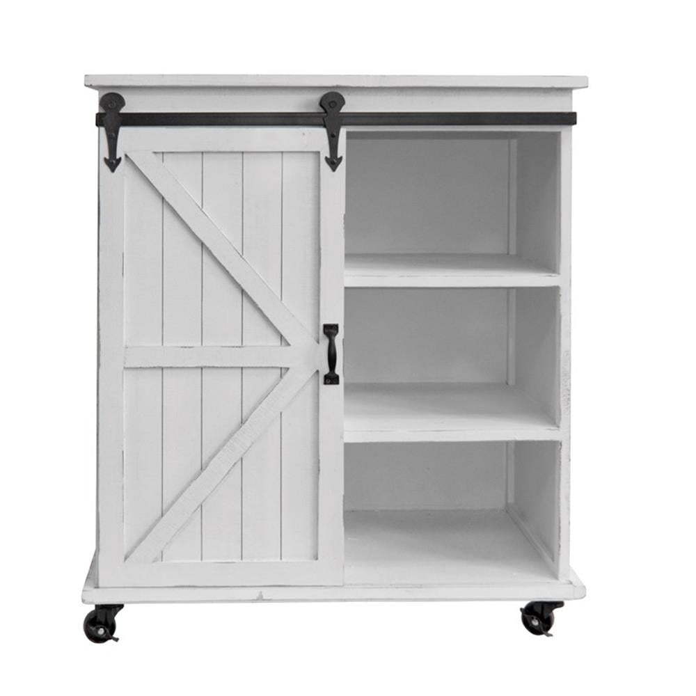 Distressed White Solid Wood Office Cabinet with Sliding Barn Door