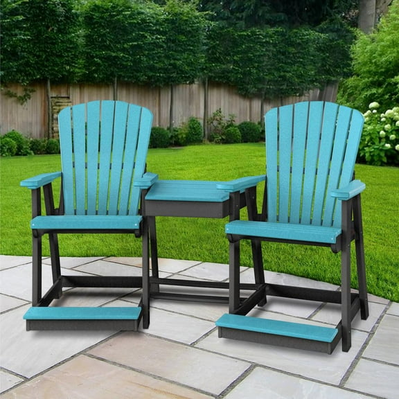 OS Home and Office 514ARB-K Counter Height Settee in Aruba Blue/Black Base