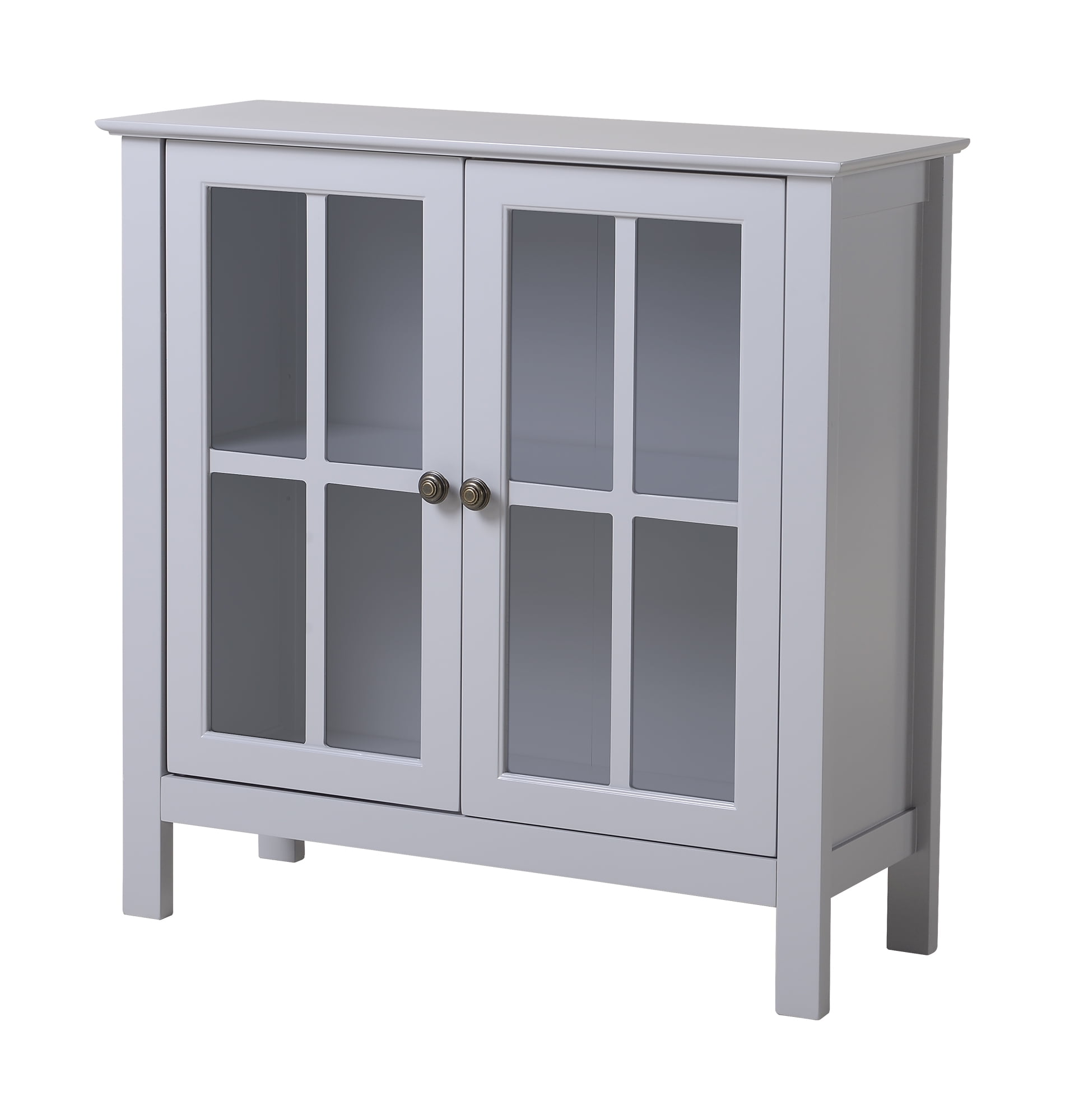 Elegant Dark Gray Glass Door Display Cabinet with Antique Brass Accents