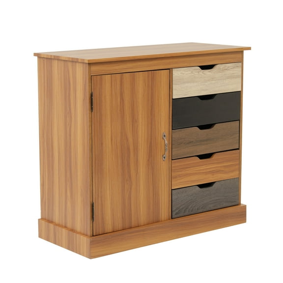 OS Home and Office Furniture 39.25" 5-Drawer Modern Wood Cabinet in Yellow Oak