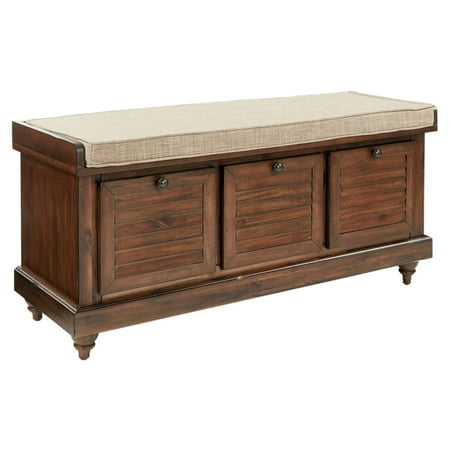 OS Home and Office Furniture 44" Wood Storage Bench in Distressed Brown